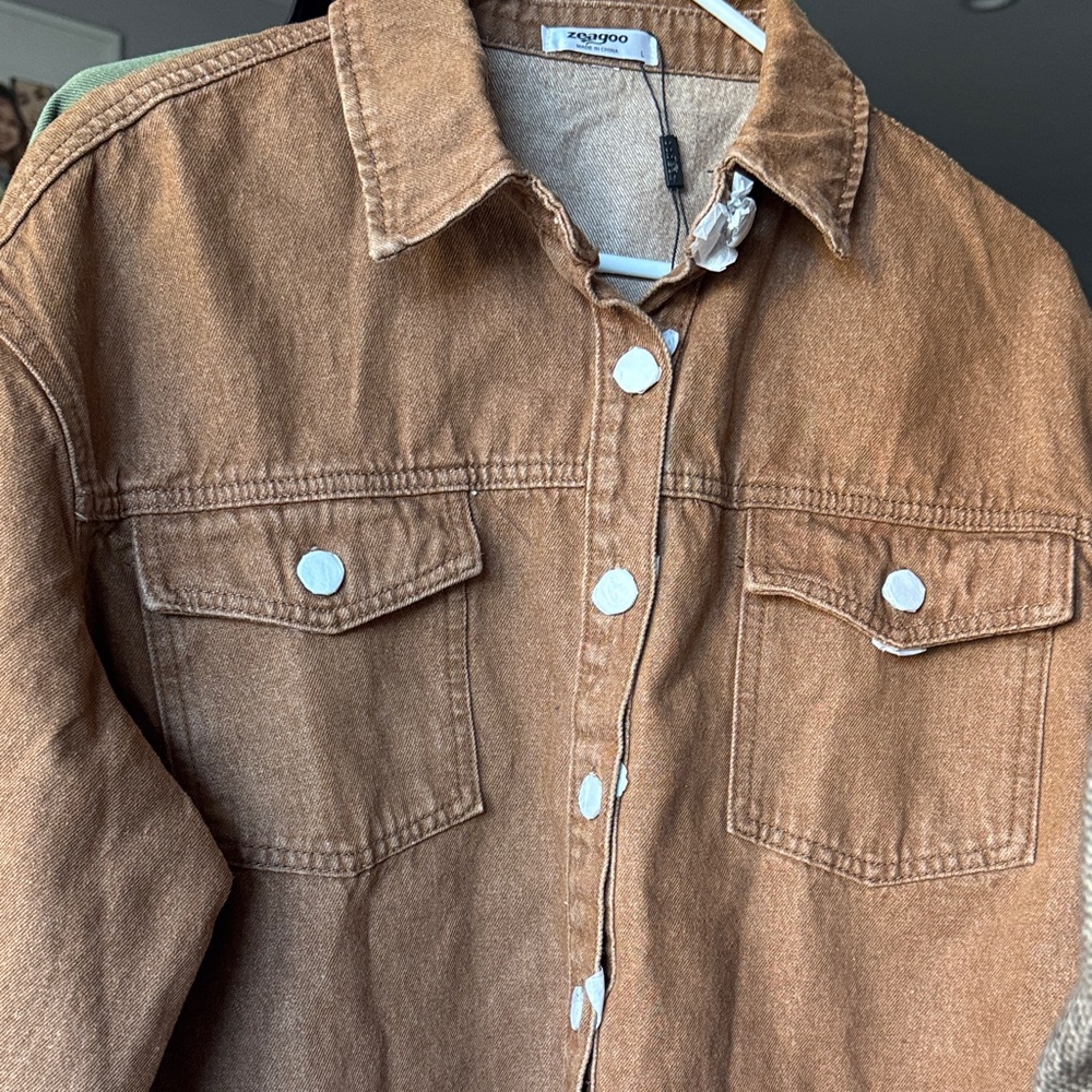 Zeagoo Tan Denim Jacket with White Stitching - L